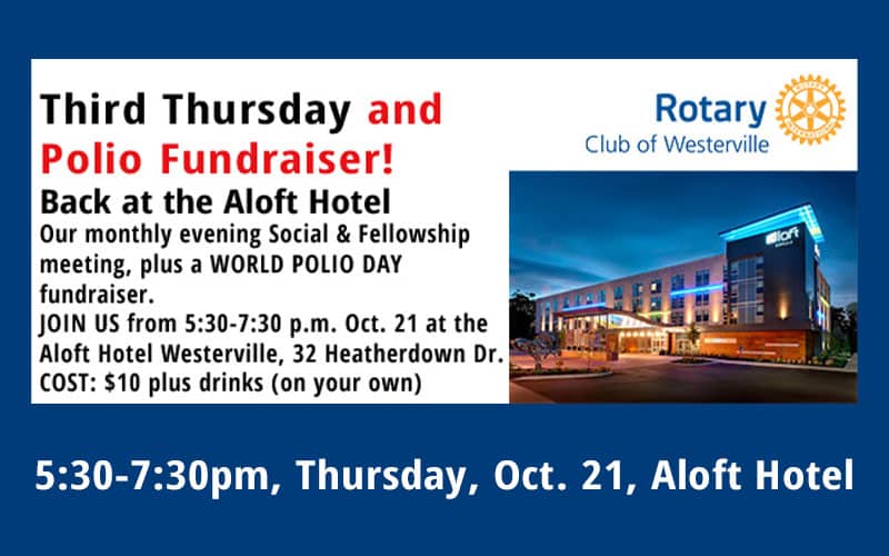 Third Thursday to End Polio Now at Aloft Hotel Oct. 21